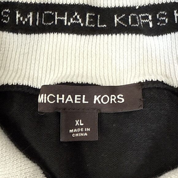 Michael Kors Men's 1/4-zip Black Striped Sweatshirt Mock Neck Fleece Pullover XL - Picture 3 of 5